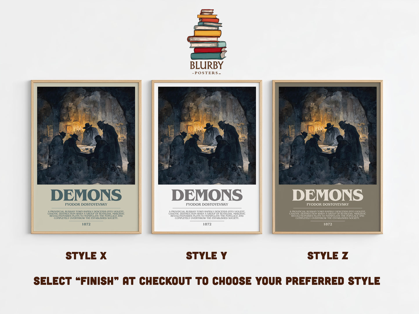 Demons bookish print in frame leaning in hallway – classic literature wall art