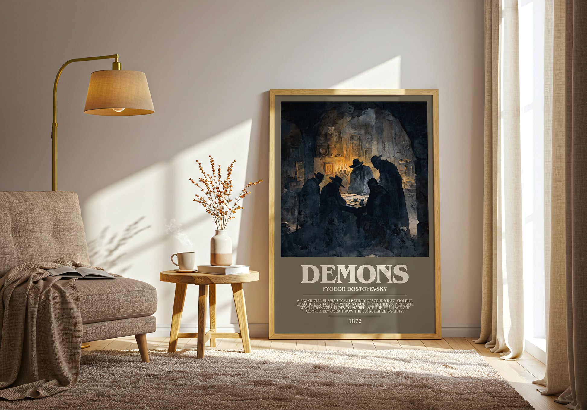 Demons bookish print framed by window – literary home decor
