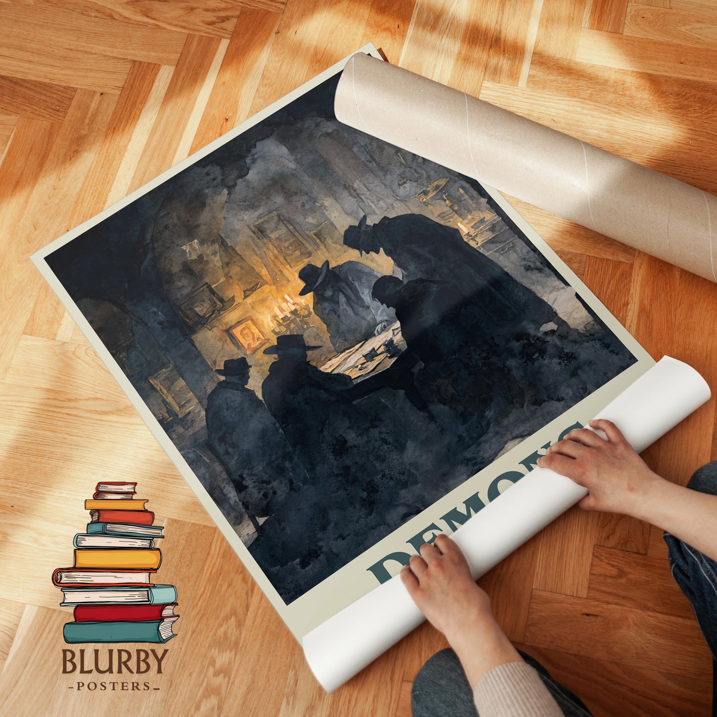 Demons book cover print on bookshelf – Fyodor Dostoevsky fan gift