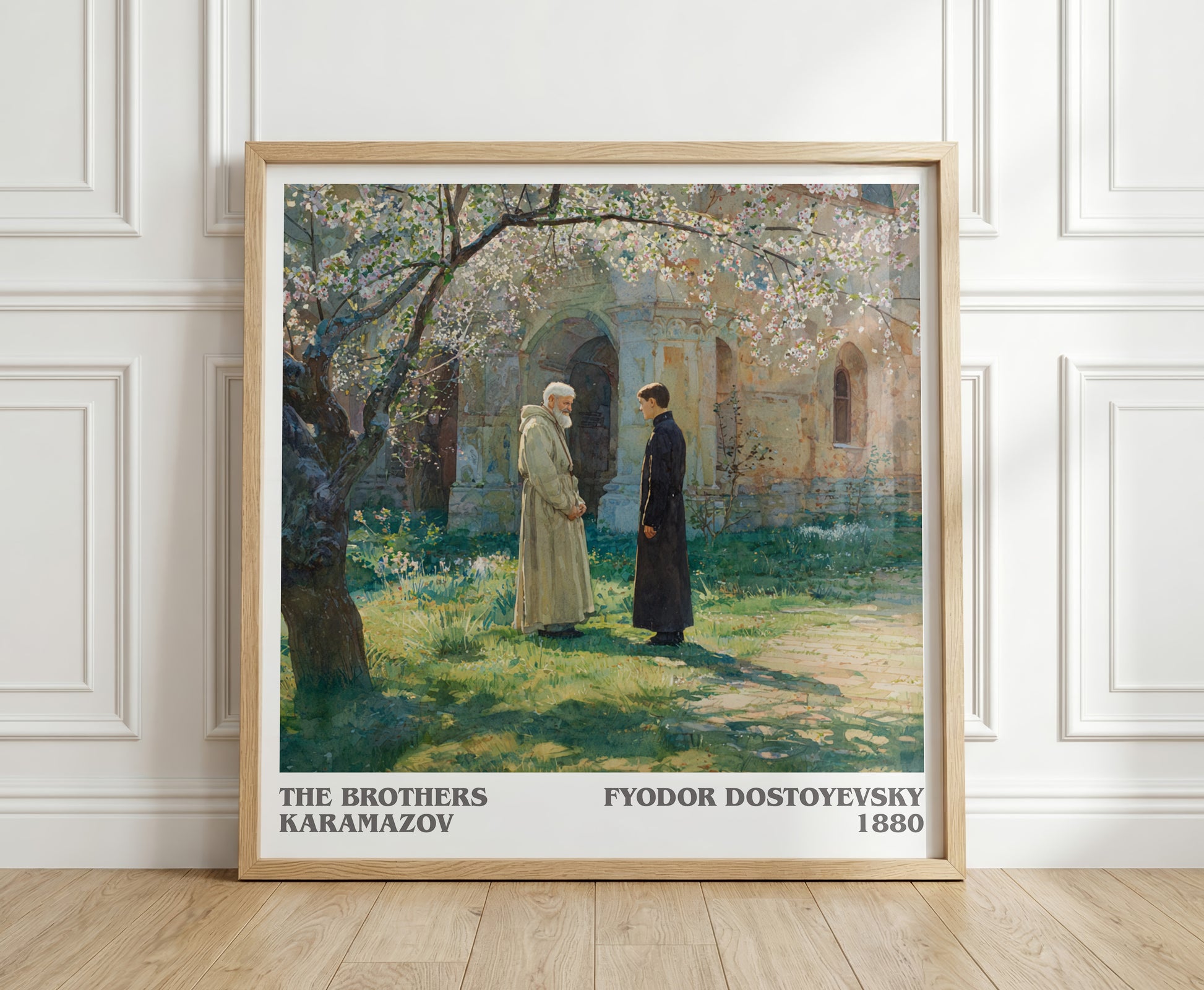 The Brothers Karamazov literary print in frame leaning in hallway – classic literature wall art