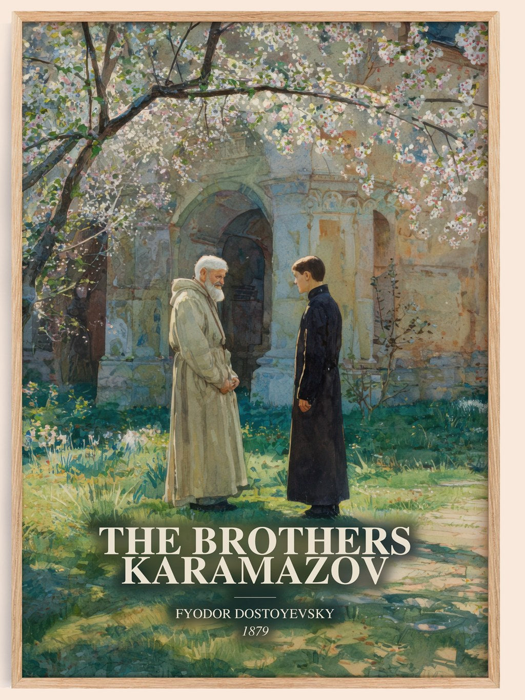 The Brothers Karamazov watercolour book poster by Fyodor Dostoyevsky – framed literary art print