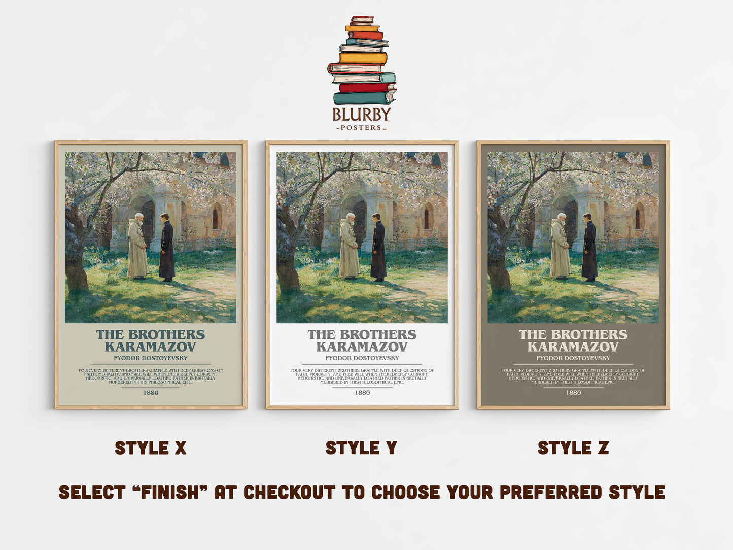 The Brothers Karamazov bookish print in frame leaning in hallway – classic literature wall art