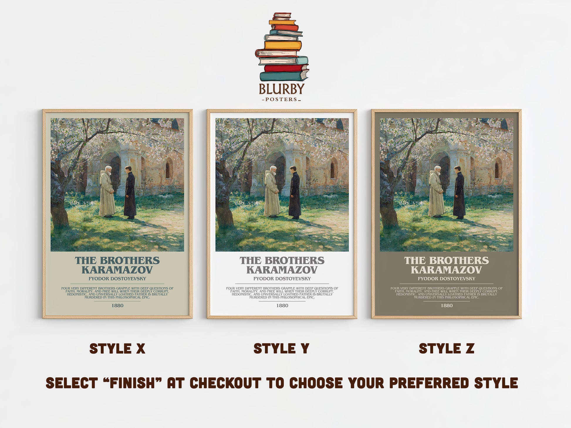 The Brothers Karamazov bookish print in frame leaning in hallway – classic literature wall art