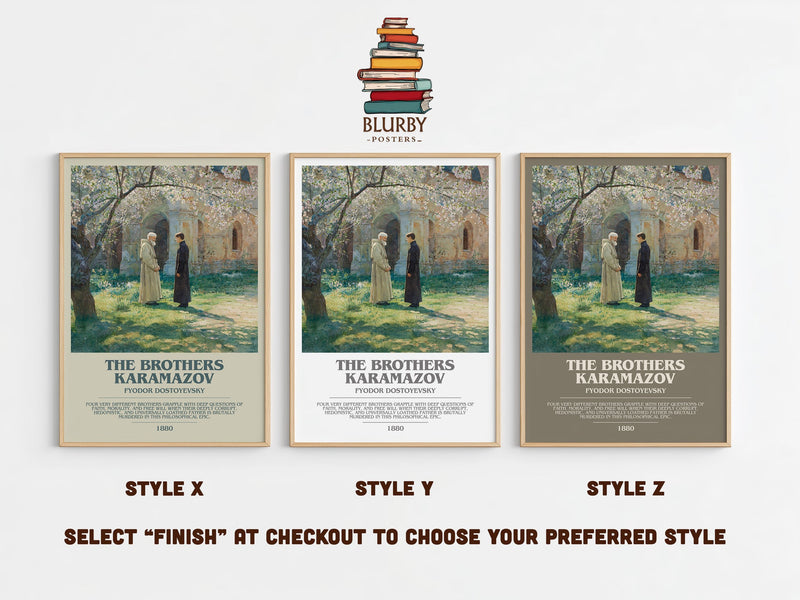 The Brothers Karamazov bookish print in frame leaning in hallway – classic literature wall art