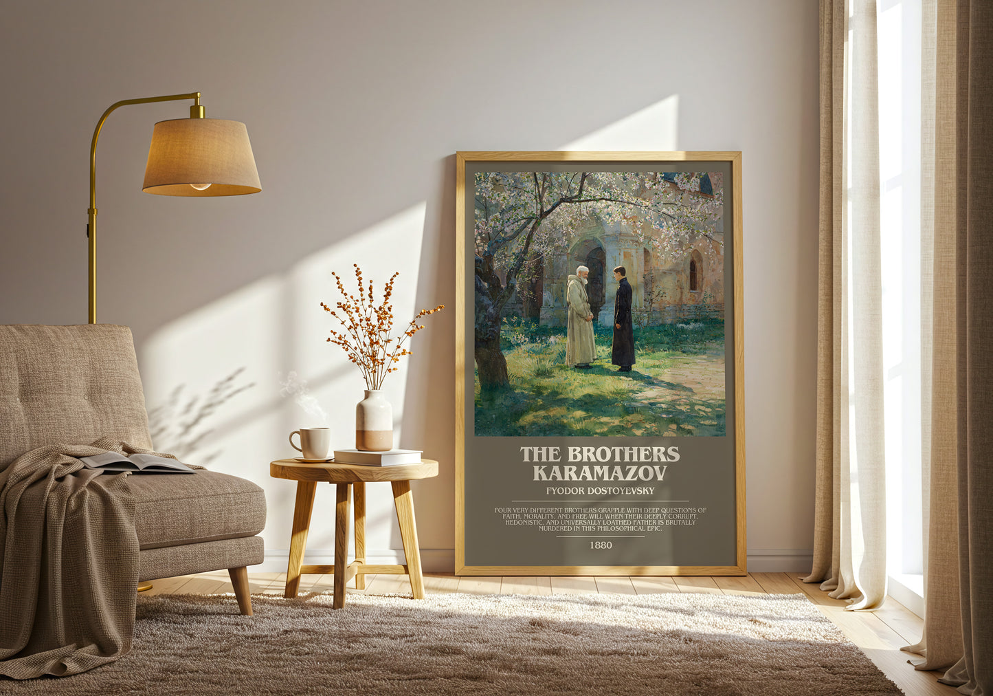 The Brothers Karamazov bookish print framed by window – literary home decor