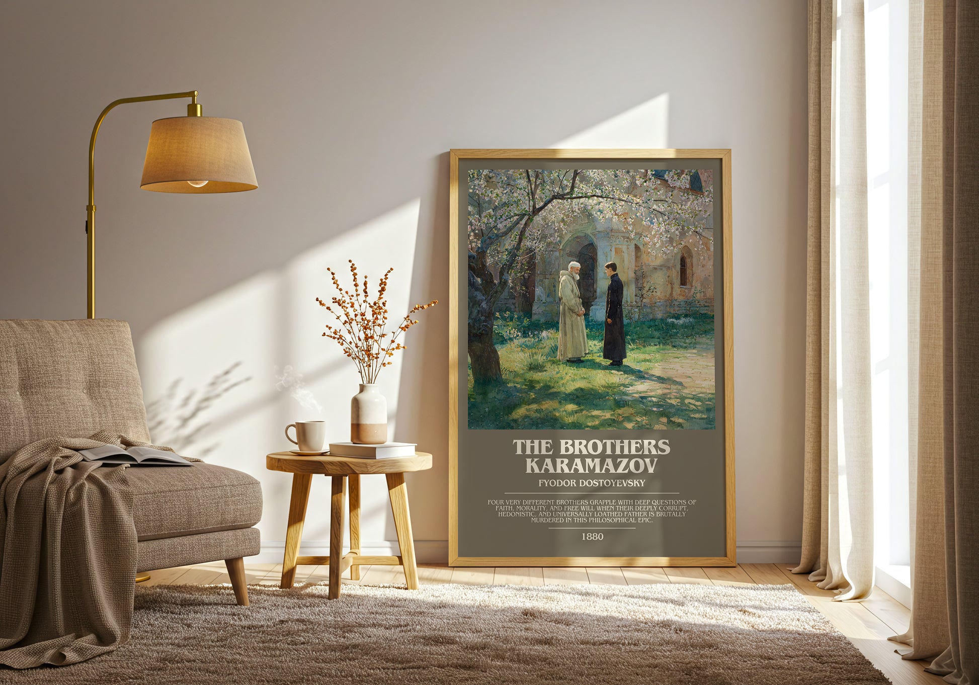 The Brothers Karamazov bookish print framed by window – literary home decor