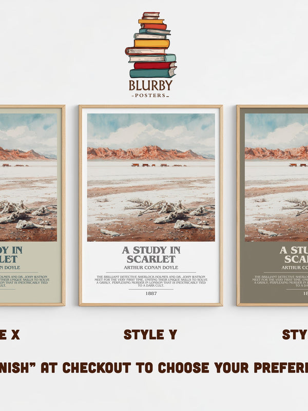 A Study in Scarlet bookish print in frame leaning in hallway – mystery wall art