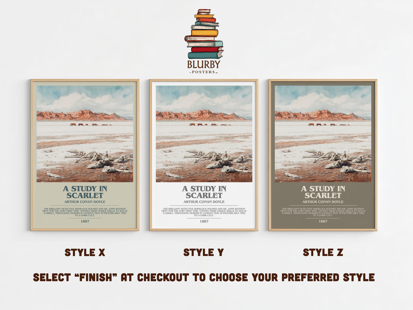 A Study in Scarlet bookish print in frame leaning in hallway – mystery wall art