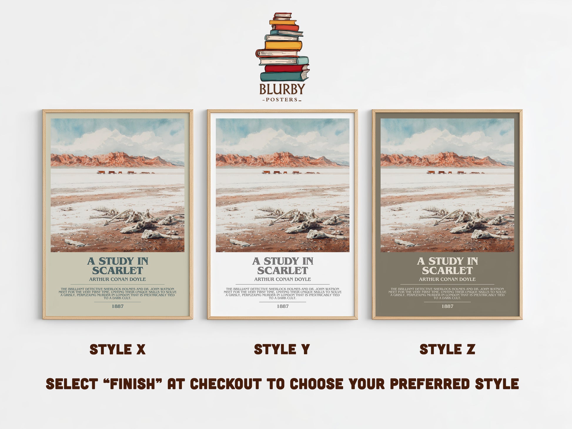 A Study in Scarlet bookish print in frame leaning in hallway – mystery wall art