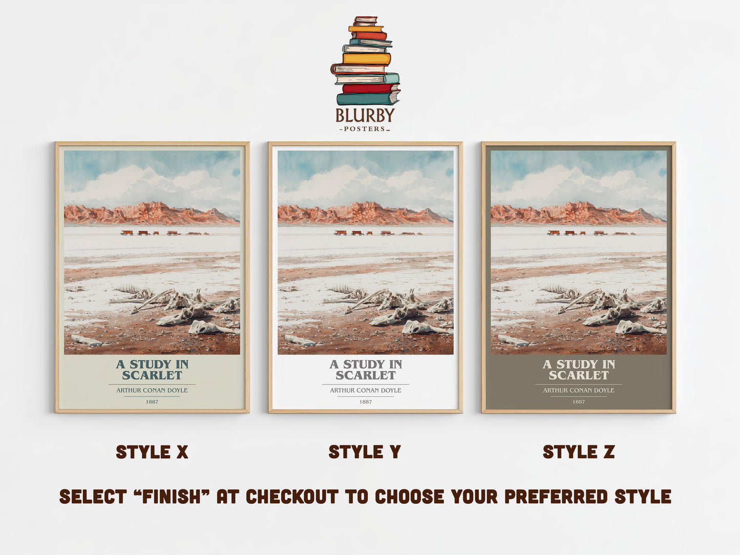 A Study in Scarlet book cover print in frame leaning in hallway – mystery wall art