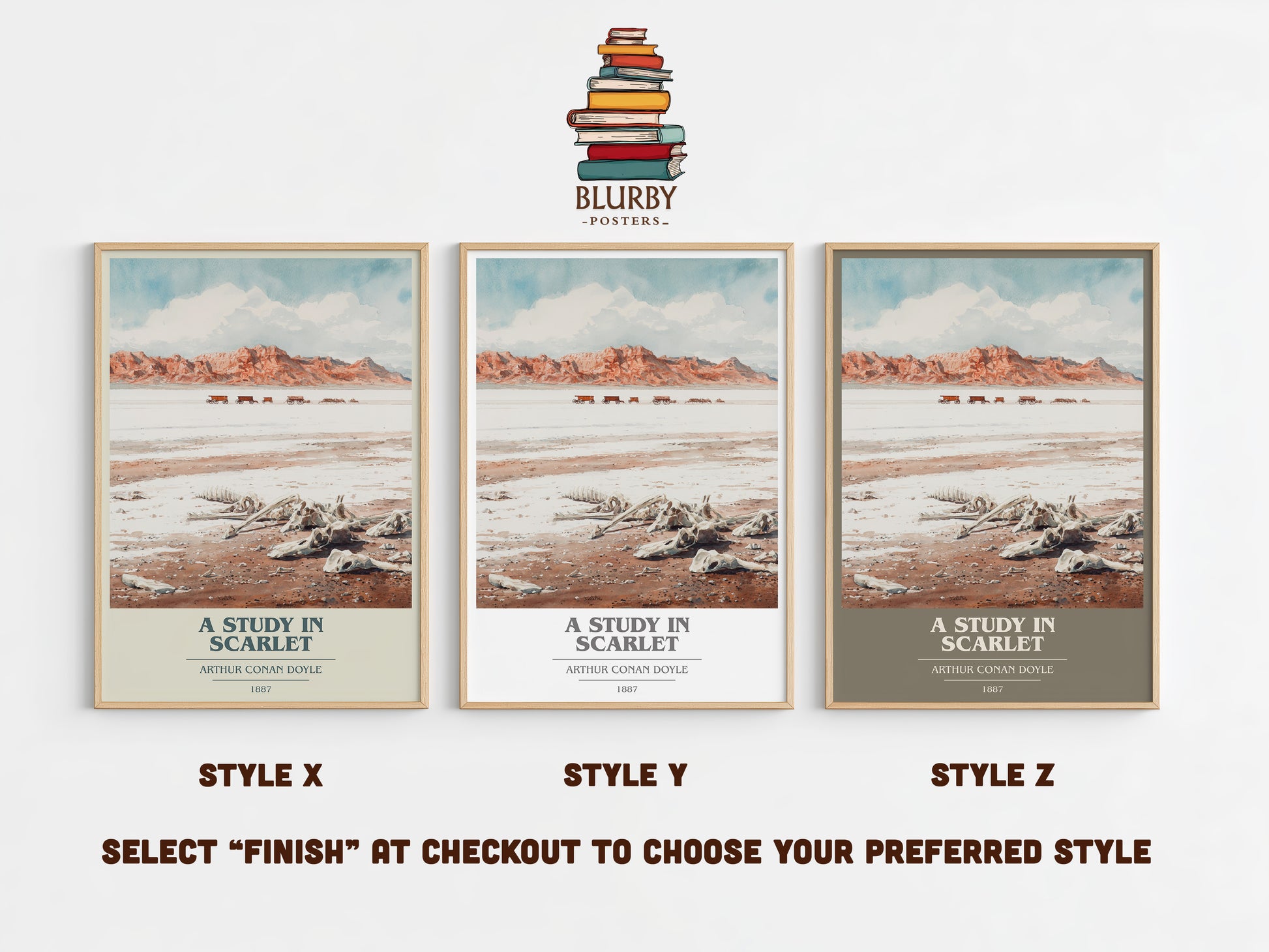 A Study in Scarlet book cover print in frame leaning in hallway – mystery wall art