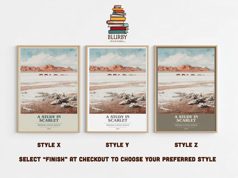 A Study in Scarlet book cover print in frame leaning in hallway – mystery wall art