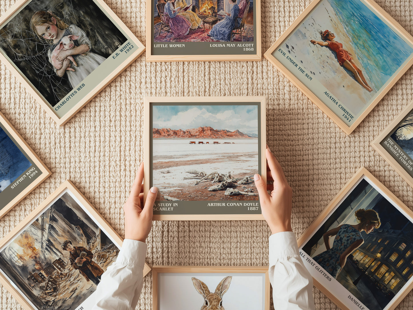 A Study in Scarlet literary print on bookshelf – Sir Arthur Conan Doyle fan gift
