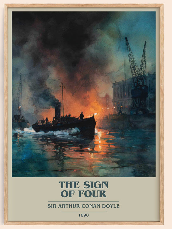 The Sign Of Four Book Cover Poster by Sir Arthur Conan Doyle – framed poster