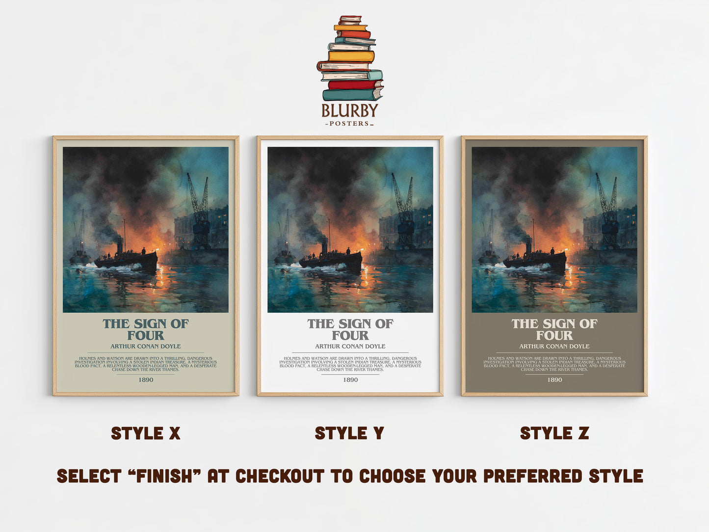 The Sign Of Four bookish print in frame leaning in hallway – mystery wall art