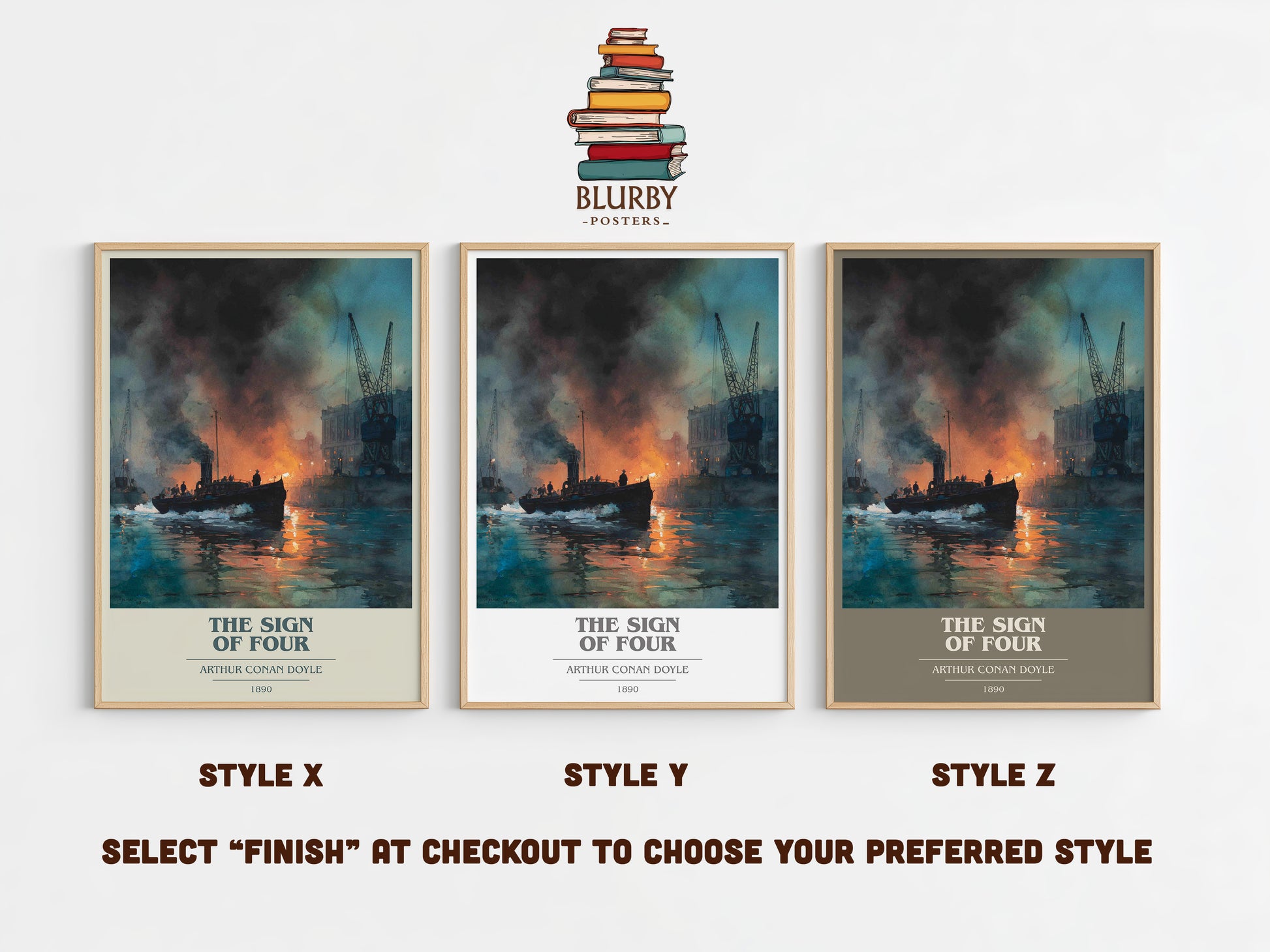 The Sign Of Four book cover print in frame leaning in hallway – mystery wall art