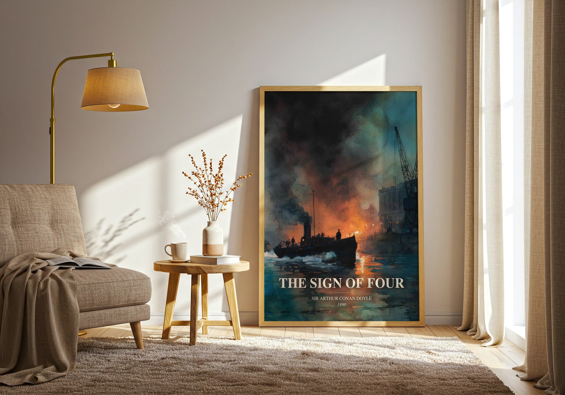 The Sign Of Four watercolour print in frame leaning in hallway – mystery wall art