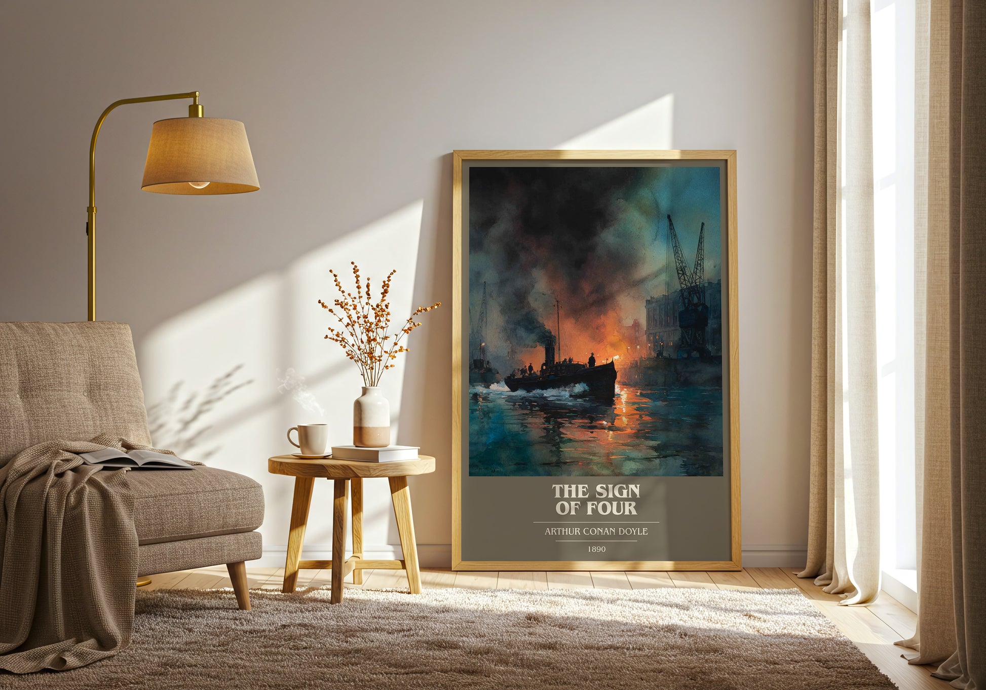 The Sign Of Four book cover print framed by window – literary home decor