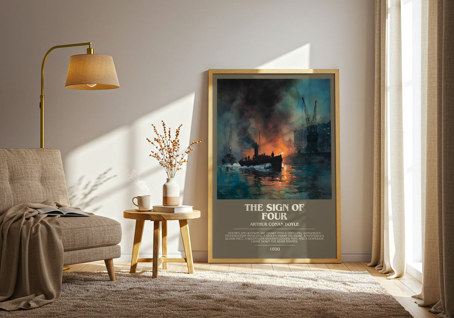 The Sign Of Four bookish print framed by window – literary home decor