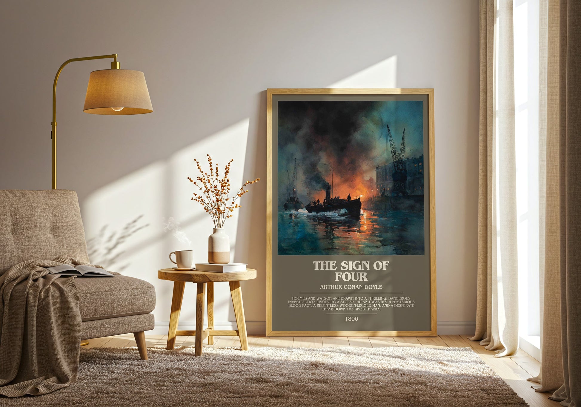 The Sign Of Four bookish print framed by window – literary home decor
