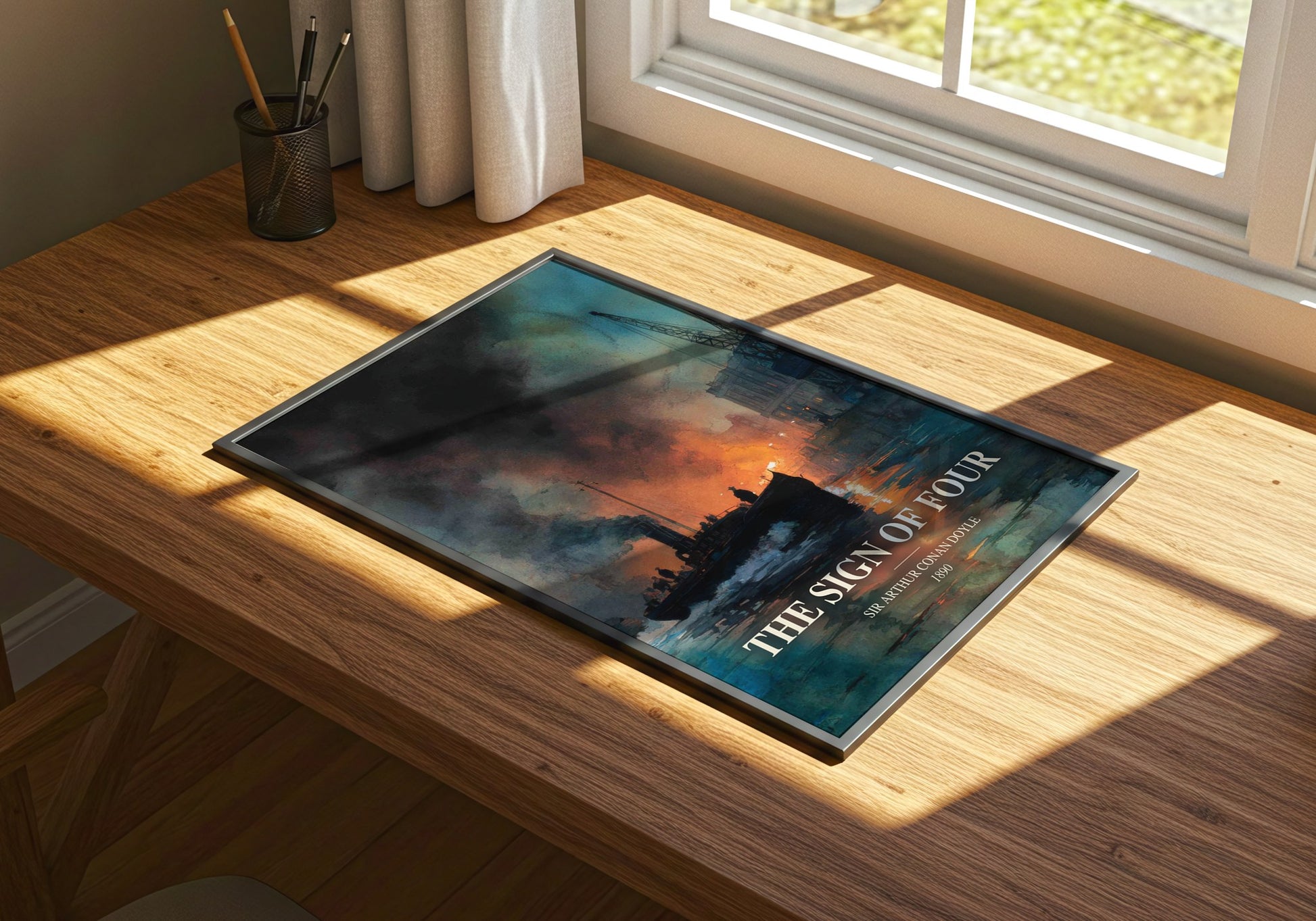 The Sign Of Four watercolour book poster framed on wall – mystery wall art