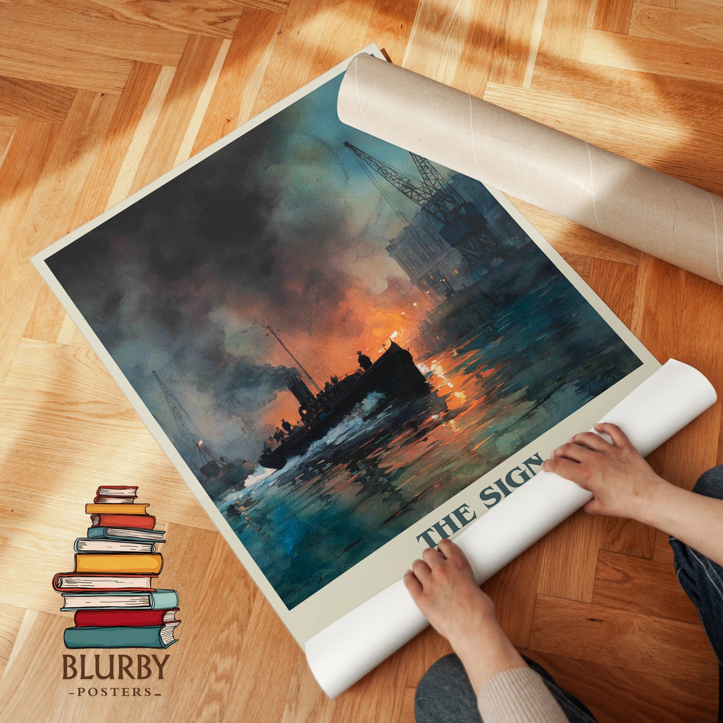 The Sign Of Four book cover print on bookshelf – Arthur Conan Doyle fan gift
