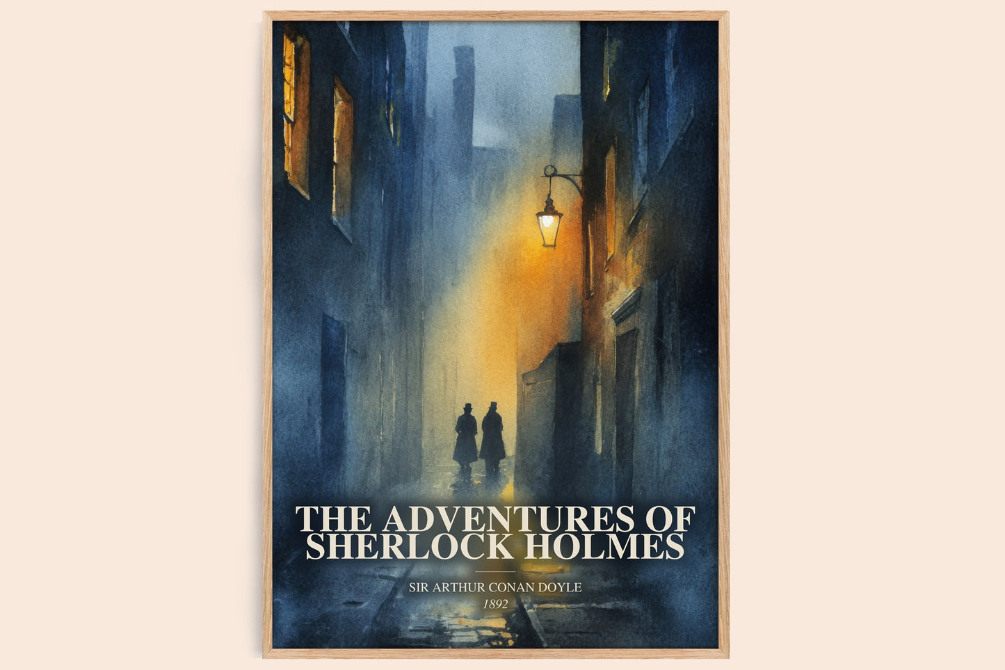 The Adventures Of Sherlock Holmes watercolour book poster by Sir Arthur Conan Doyle – framed literary art print
