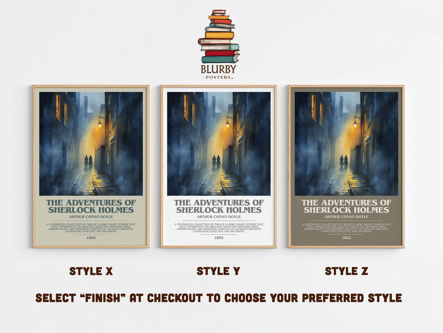 The Adventures of Sherlock Holmes bookish print in frame leaning in hallway – mystery wall art