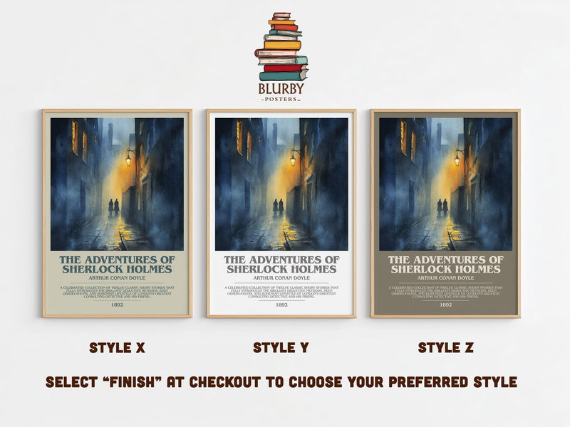 The Adventures of Sherlock Holmes bookish print in frame leaning in hallway – mystery wall art