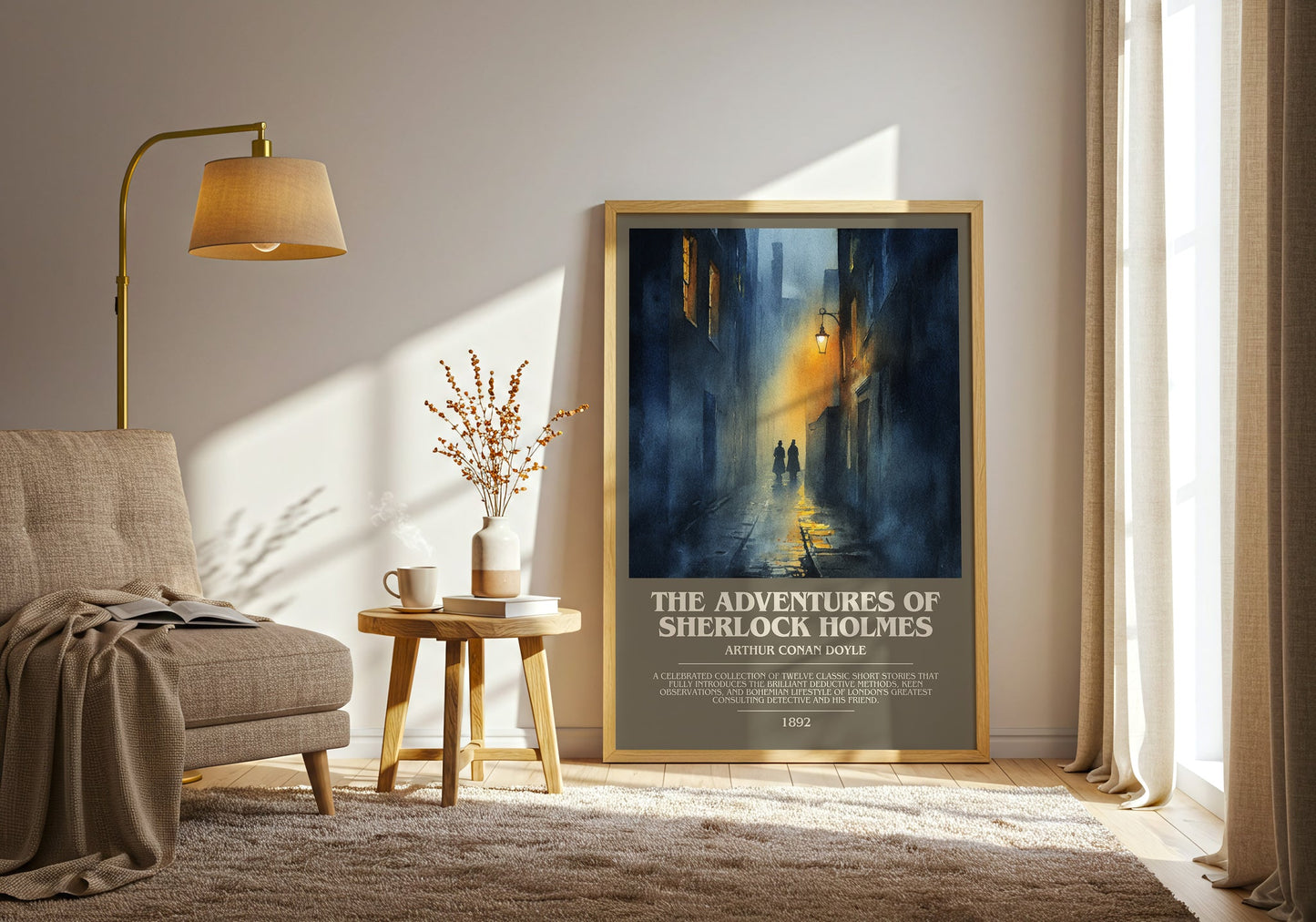 The Adventures of Sherlock Holmes bookish print framed by window – literary home decor