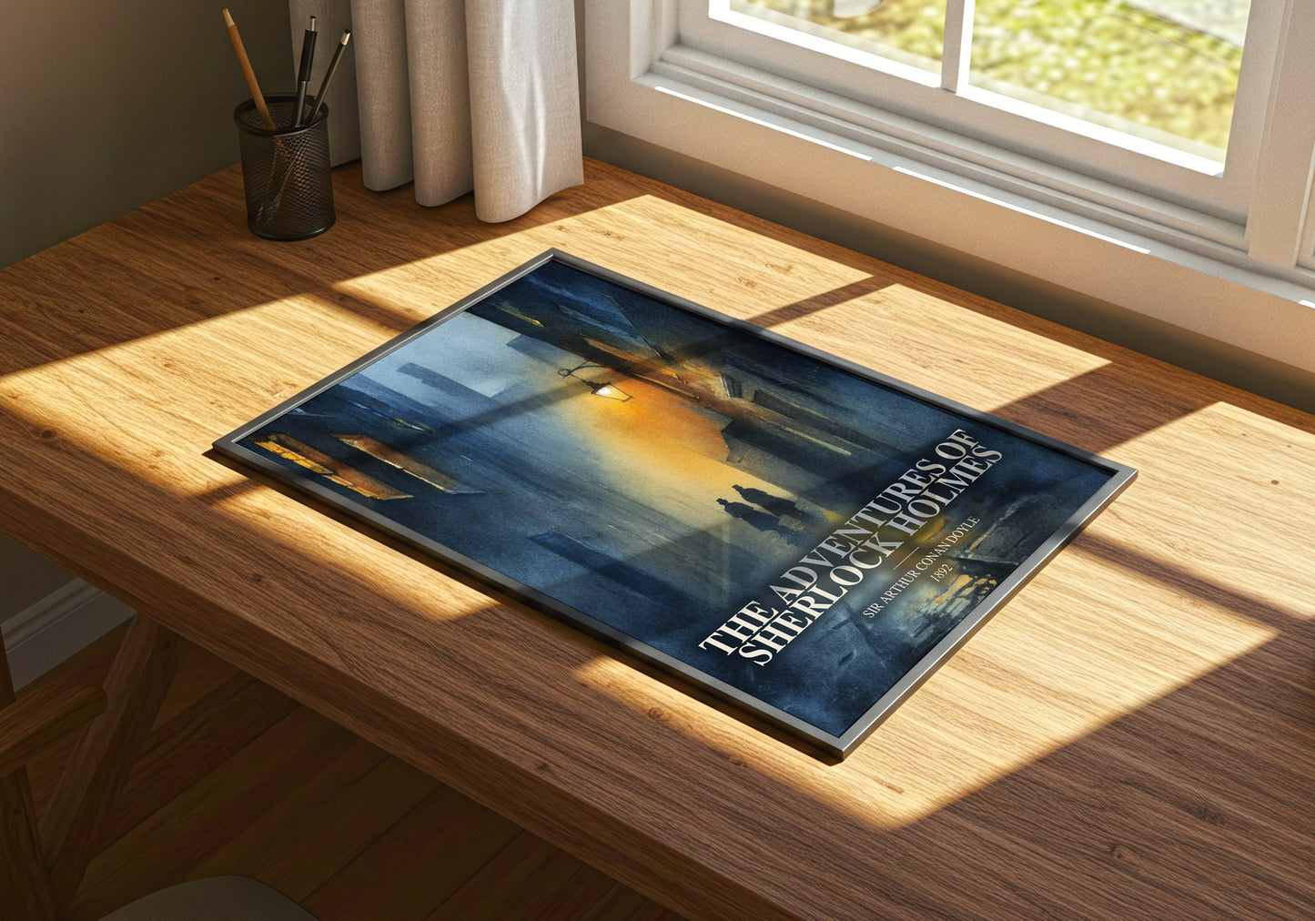 The Adventures Of Sherlock Holmes watercolour book poster framed on wall – mystery wall art