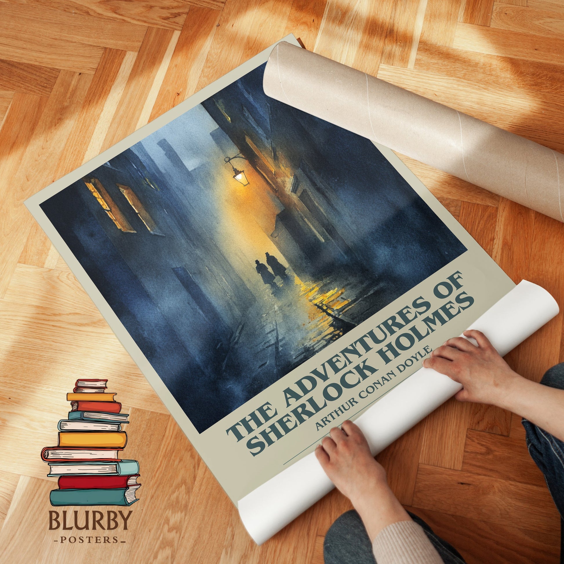 The Adventures of Sherlock Holmes bookish print on bookshelf – Sir Arthur Conan Doyle fan gift