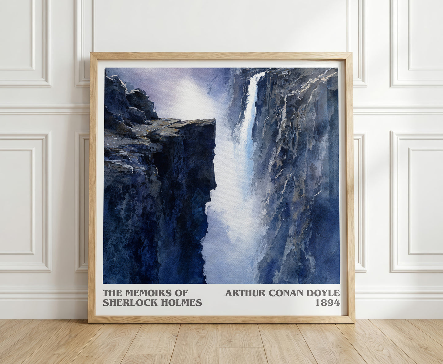 The Memoirs of Sherlock Holmes literary print in frame leaning in hallway – mystery wall art