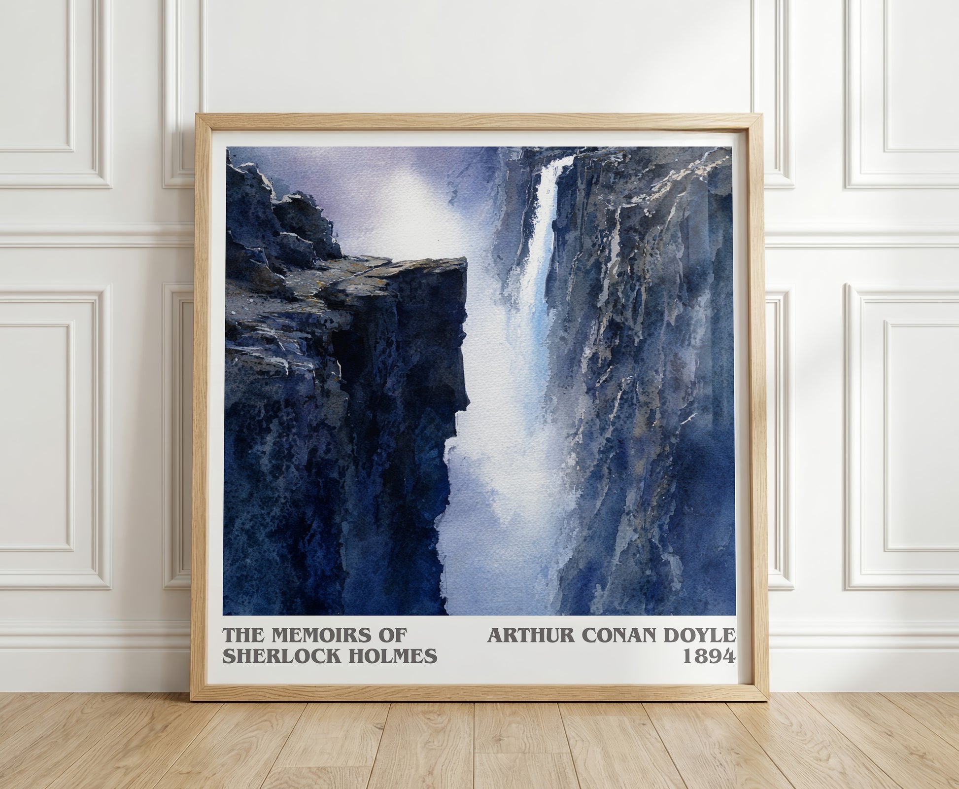 The Memoirs of Sherlock Holmes literary print in frame leaning in hallway – mystery wall art