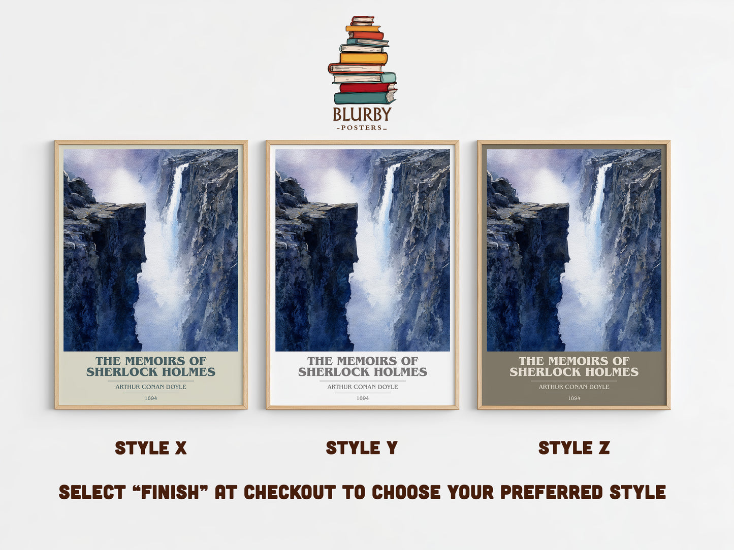The Memoirs of Sherlock Holmes book cover print in frame leaning in hallway – mystery wall art