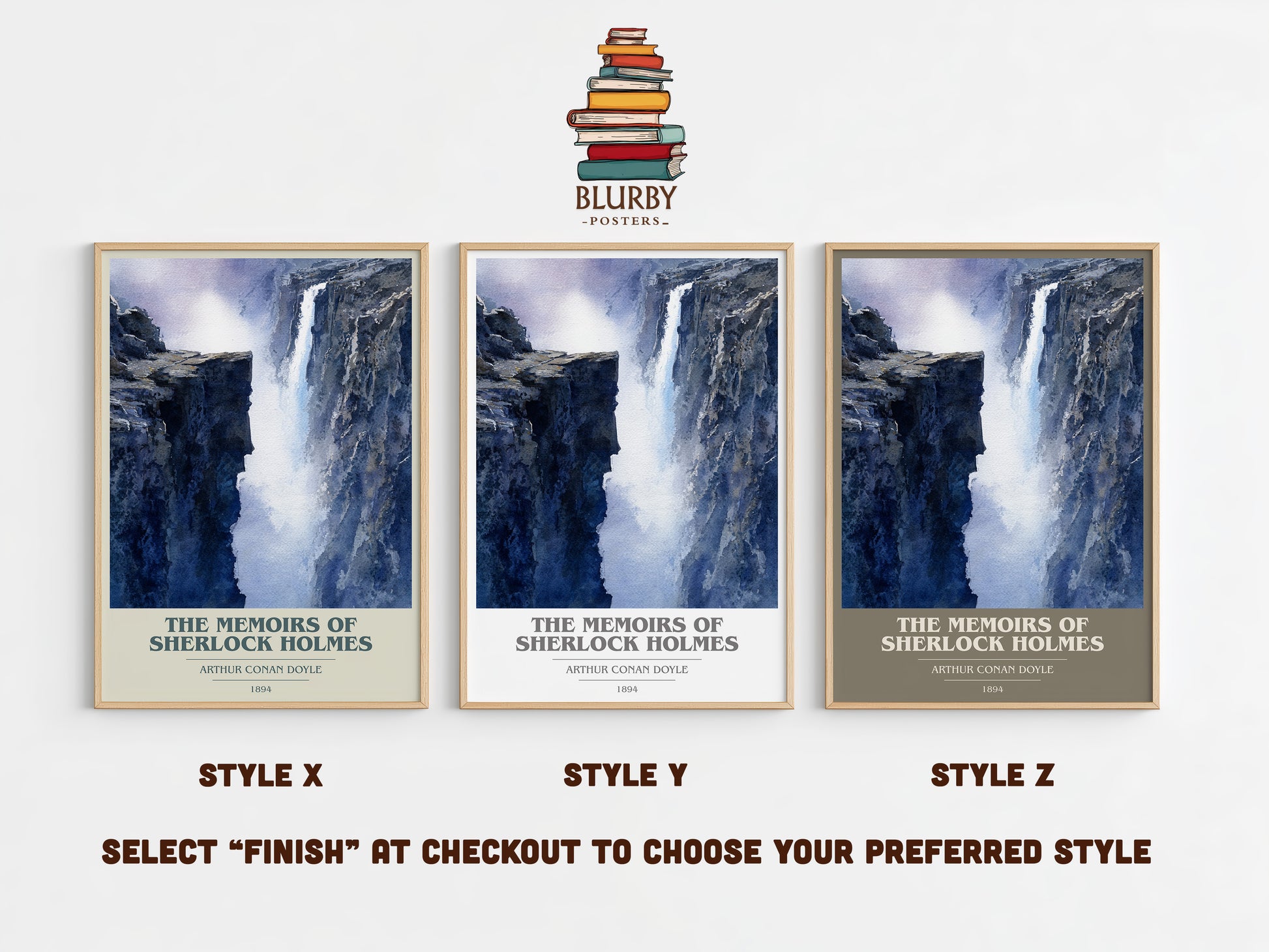 The Memoirs of Sherlock Holmes book cover print in frame leaning in hallway – mystery wall art