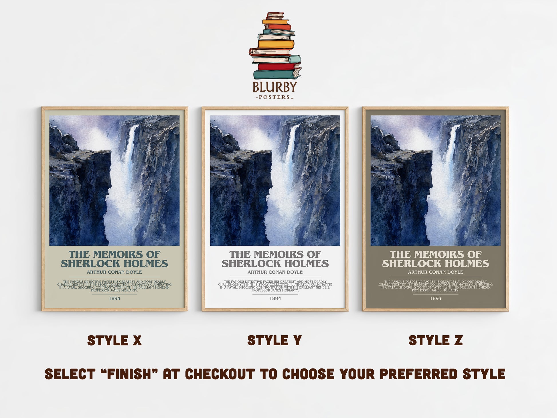 The Memoirs of Sherlock Holmes bookish print in frame leaning in hallway – mystery wall art