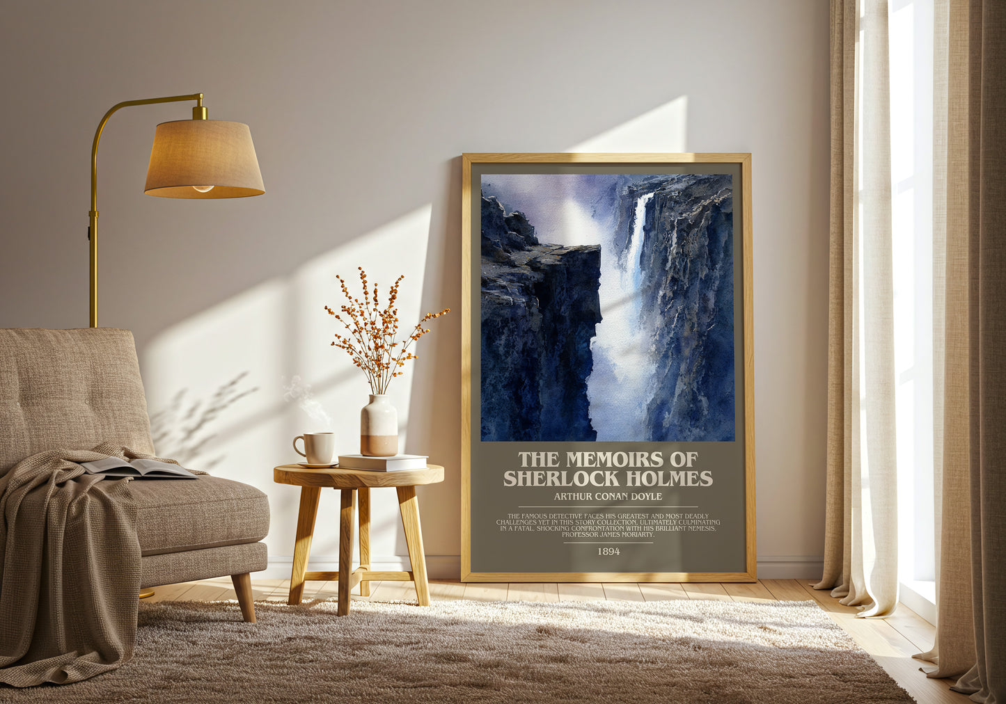 The Memoirs of Sherlock Holmes bookish print framed by window – literary home decor