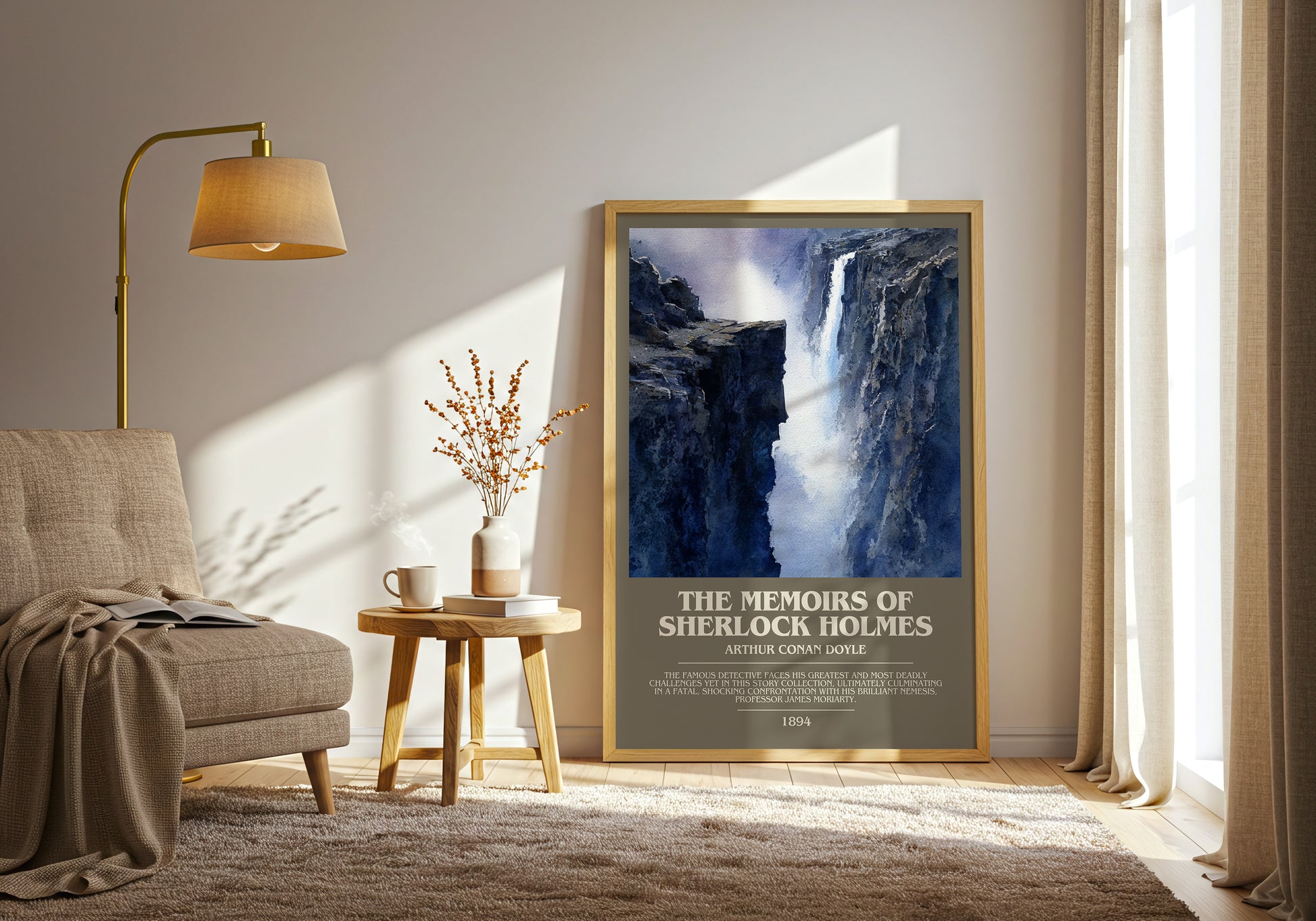 The Memoirs of Sherlock Holmes bookish print framed by window – literary home decor