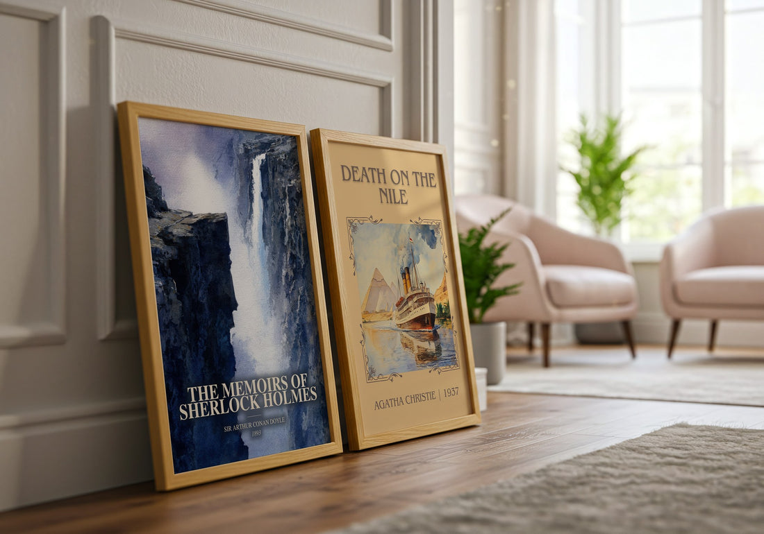 The Memoirs Of Sherlock Holmes watercolour print framed by window – literary home decor