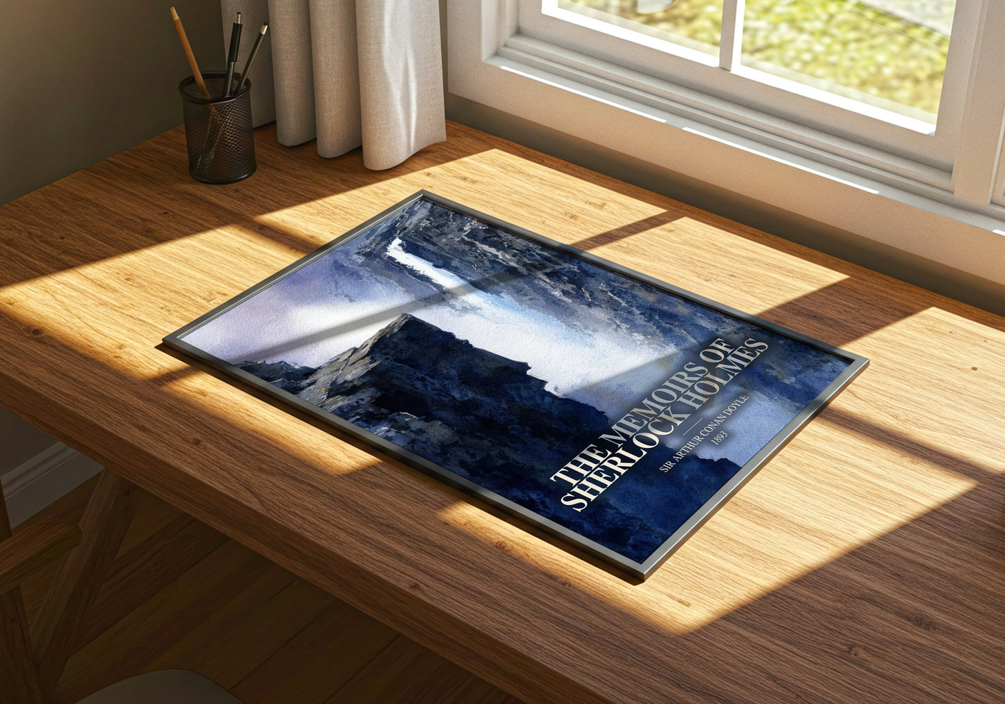 The Memoirs Of Sherlock Holmes watercolour book poster framed on wall – mystery wall art