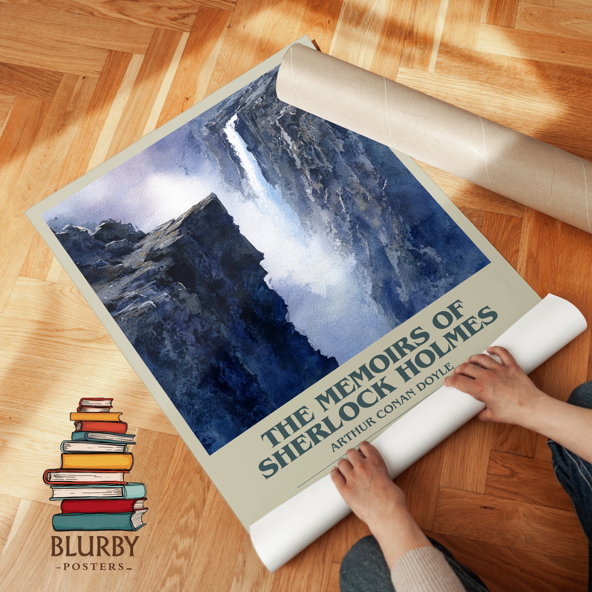 The Memoirs of Sherlock Holmes bookish print on bookshelf – Arthur Conan Doyle fan gift