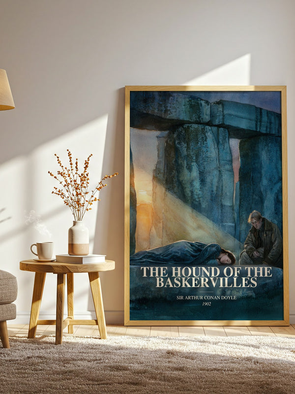 The Hound Of The Baskervilles watercolour print in frame leaning in hallway – mystery wall art