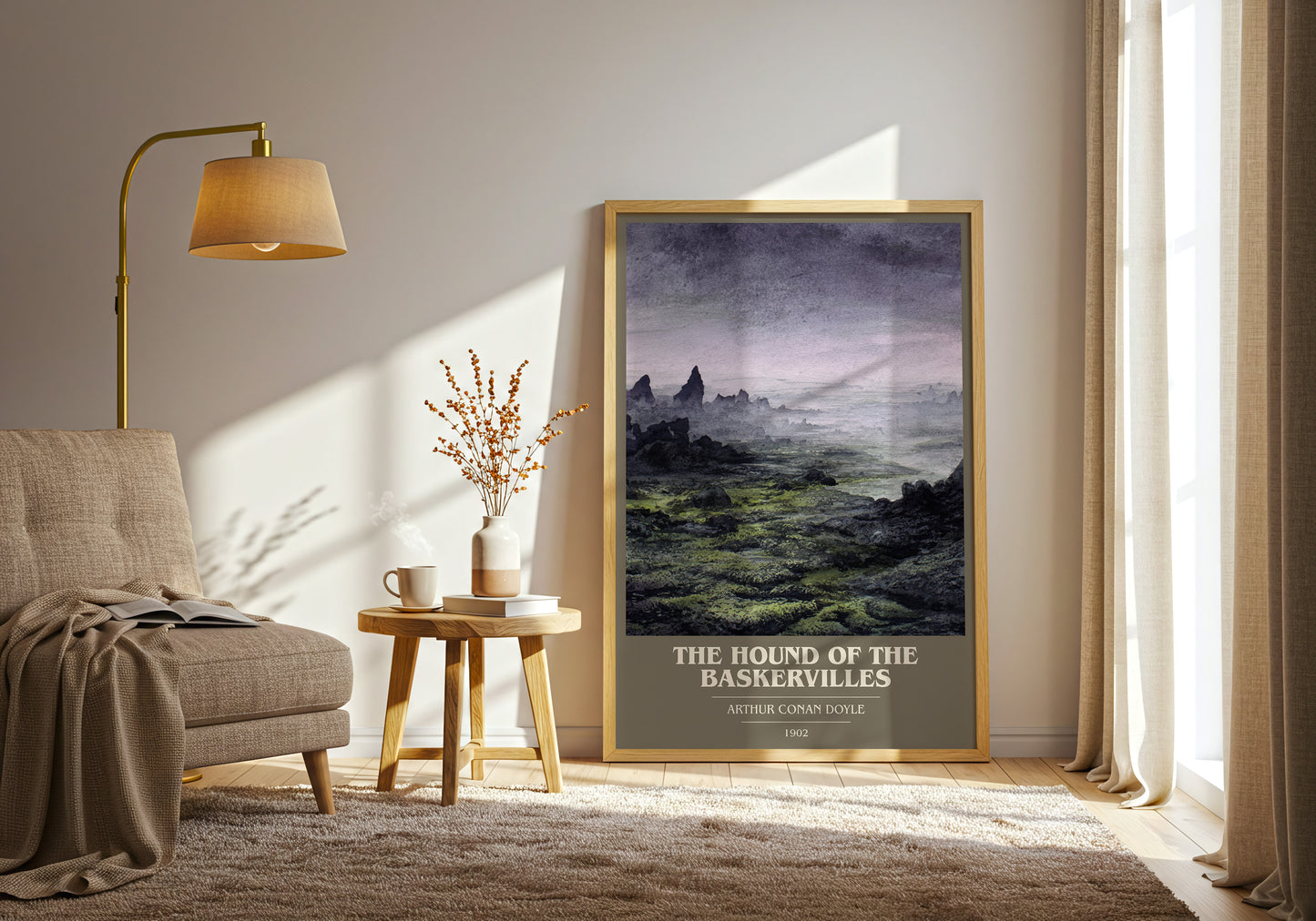 The Hound Of The Baskervilles book cover print framed by window – literary home decor