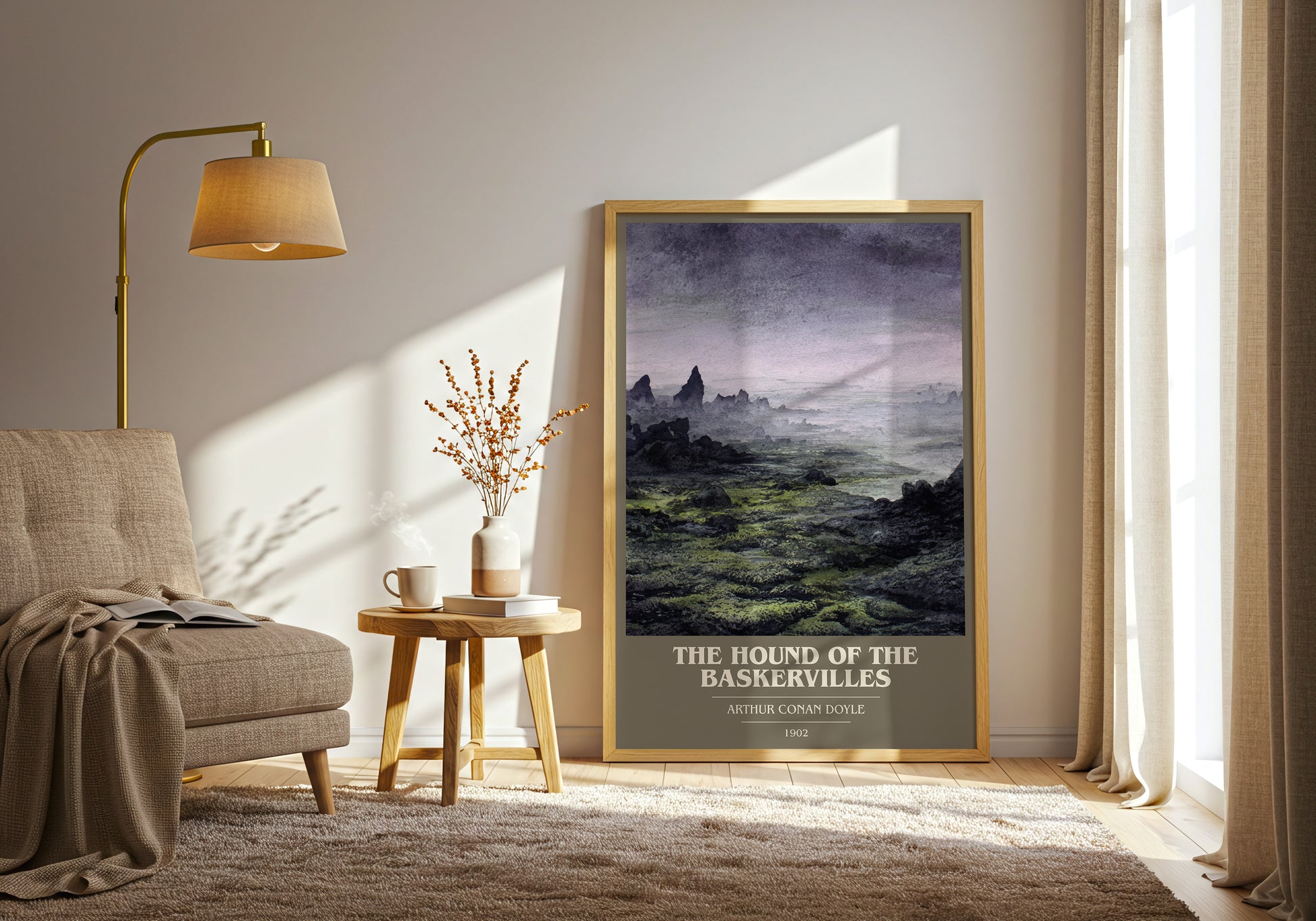 The Hound Of The Baskervilles book cover print framed by window – literary home decor