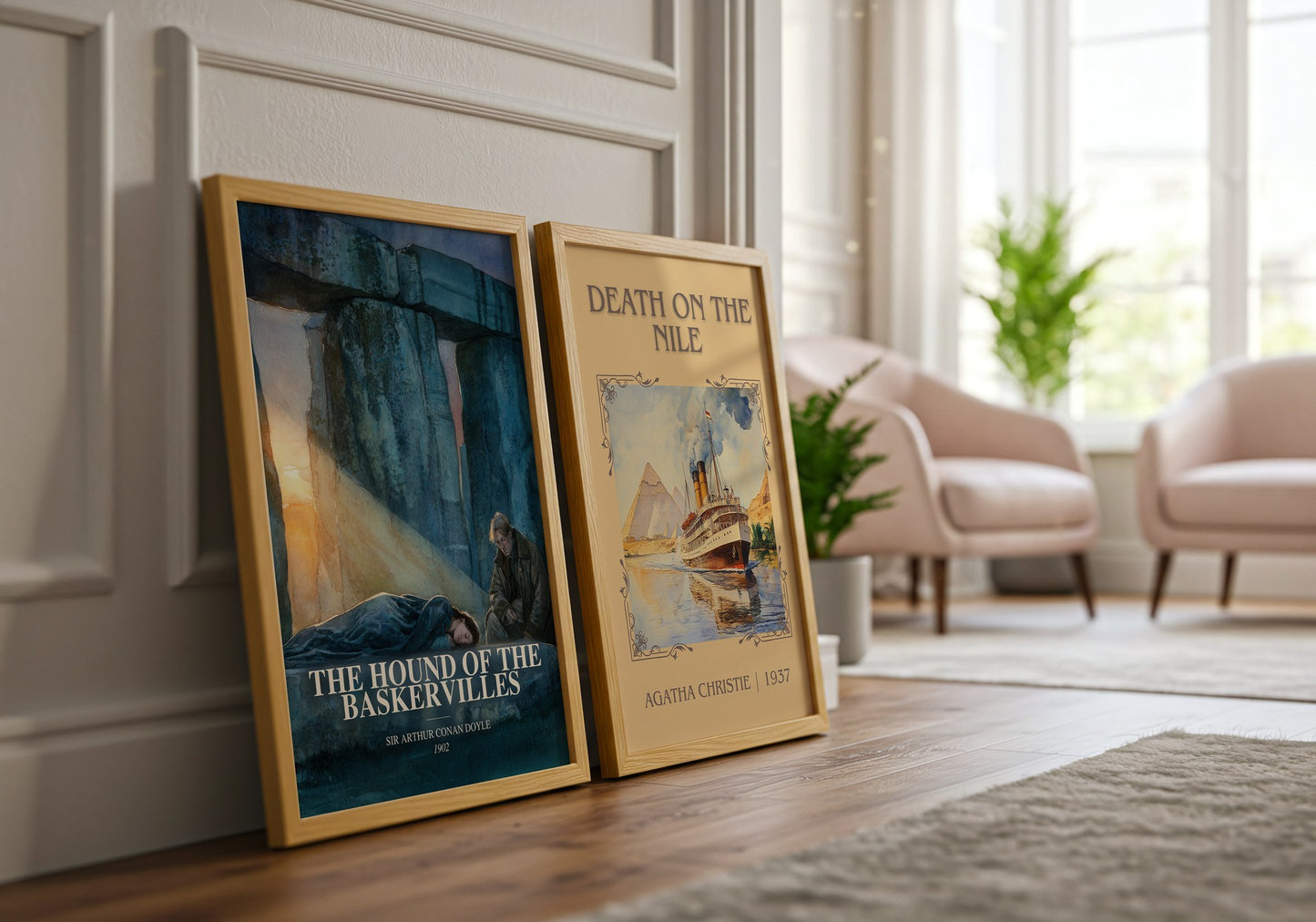 The Hound Of The Baskervilles watercolour print framed by window – literary home decor