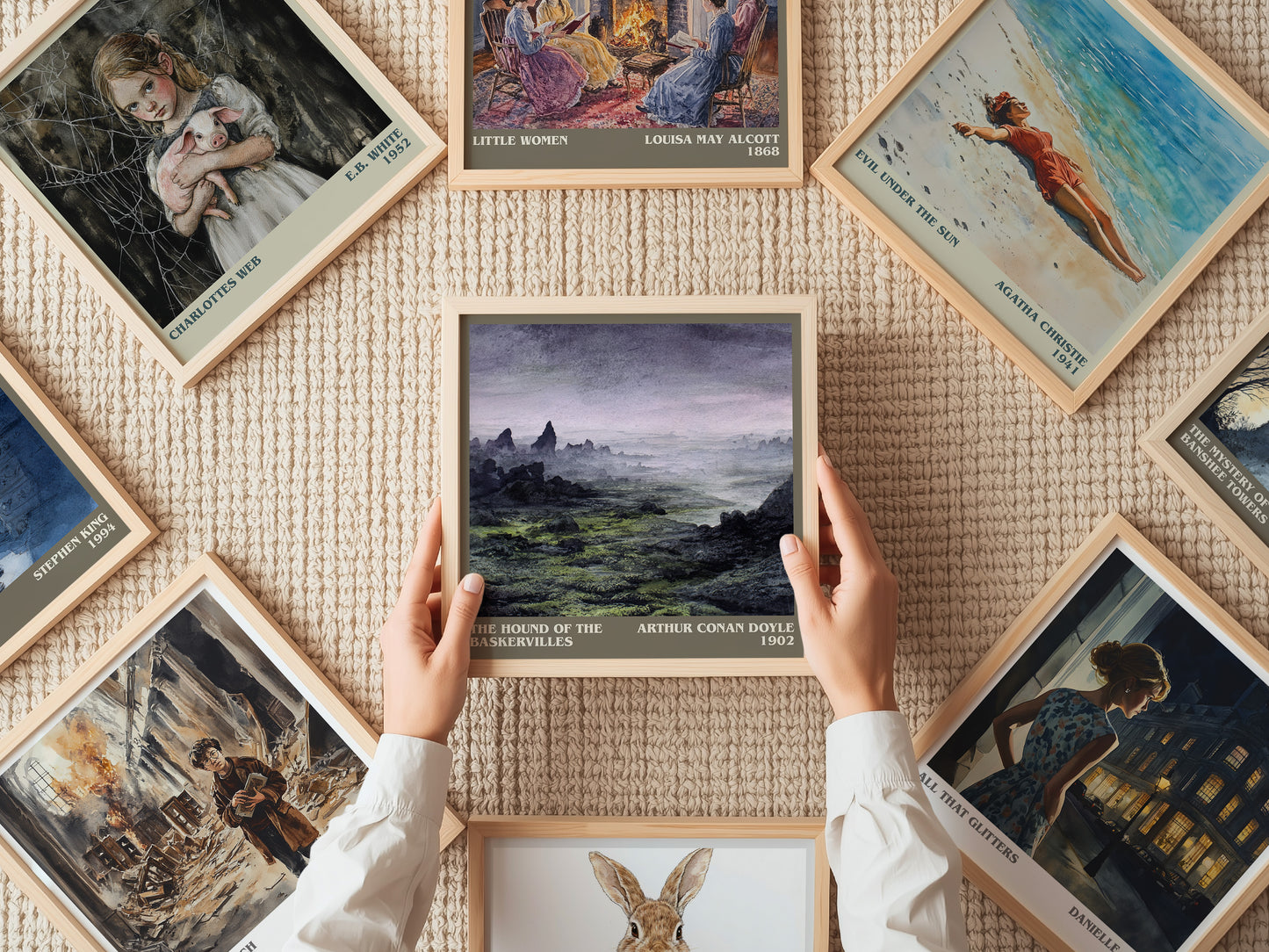 The Hound Of The Baskervilles literary print on bookshelf – Arthur Conan Doyle fan gift
