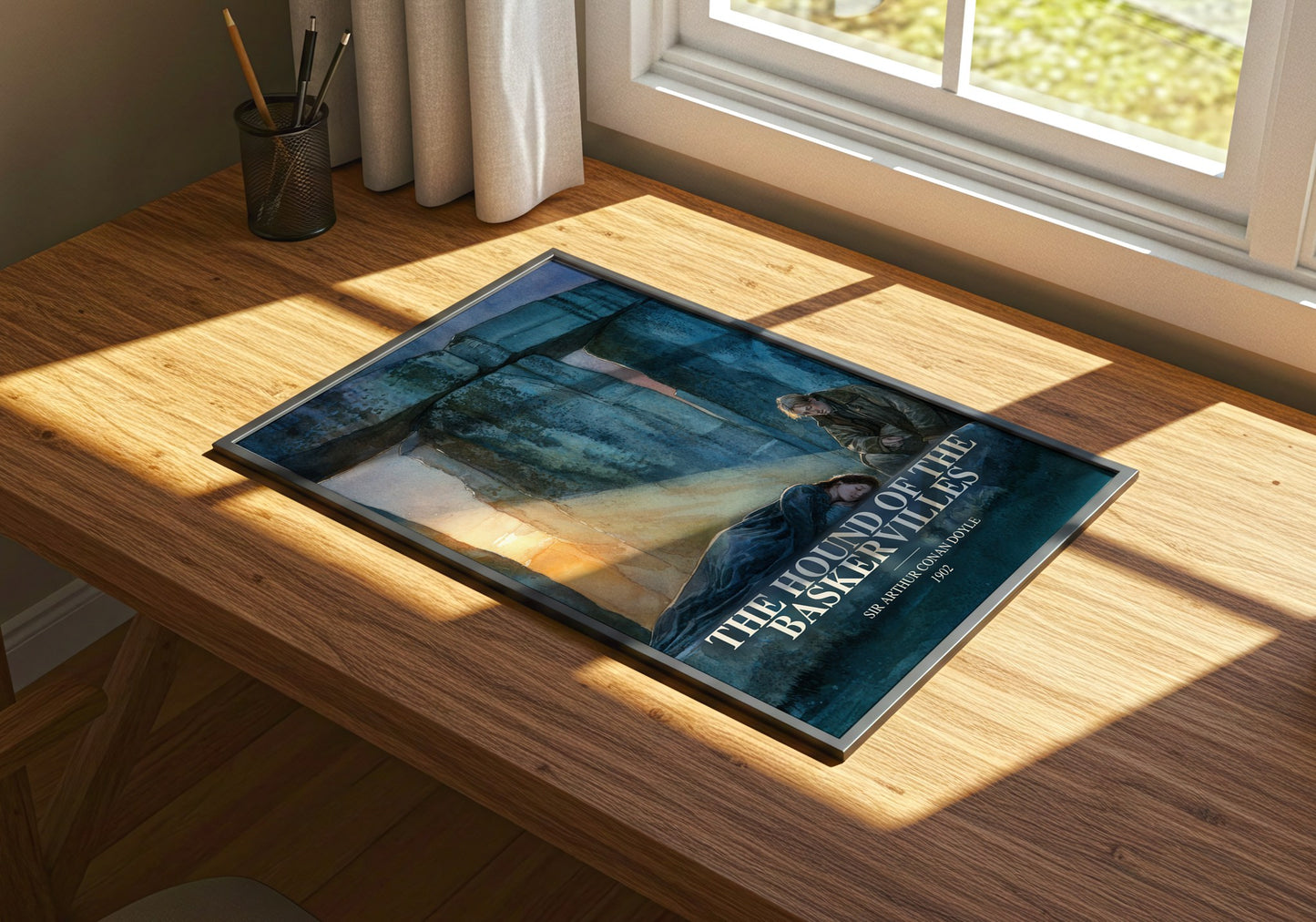 The Hound Of The Baskervilles watercolour book poster framed on wall – mystery wall art