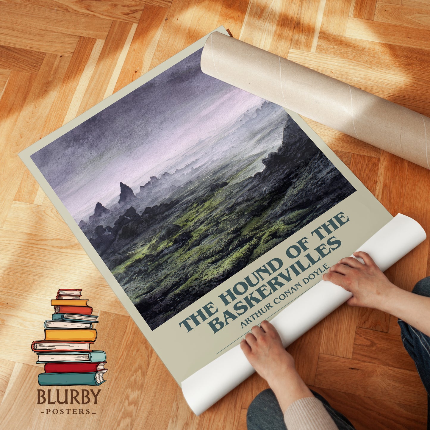 The Hound Of The Baskervilles bookish print on bookshelf – Arthur Conan Doyle fan gift