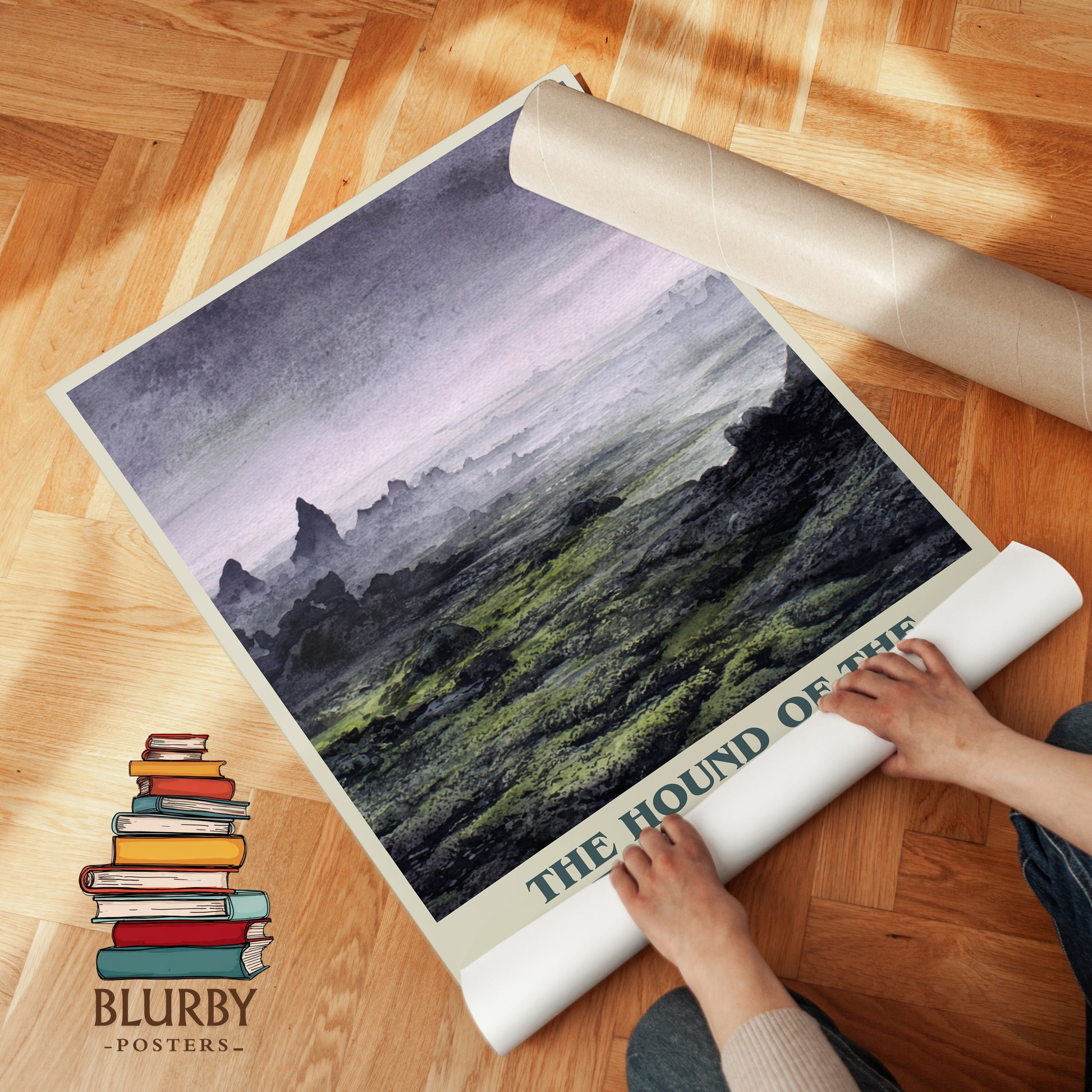 The Hound Of The Baskervilles book cover print on bookshelf – Arthur Conan Doyle fan gift